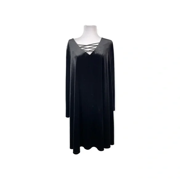 Lane Bryant | Dresses | Lane Bryant New Womens 82 2x Solid Black Velvet Dress  Long Sleeves Vneck | Poshmark